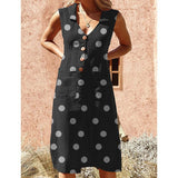 Summer Pockets Polka Dot Sleeveless Deep V Neck Button Sundress