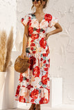 Floral Short Sleeve Casual Long Dress Print