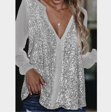 Sequins V-Neck Long Sleeves Casual Blouses