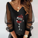 Christmas printed sweater lace top for women