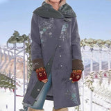 Autumn Winter Women Print Woolen Hooded Coat