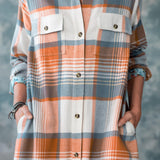 Orange Plaid Long Shirt Dress