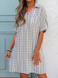 pocket V-neck short-sleeved striped dress