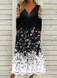 V Neck Elegant Long Dress Vintage Floral Print Party Dress