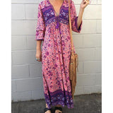 Boho Print Lace Up Maxi Dress