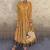 V-neck seven-point sleeve retro printing fake two dress