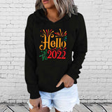 Christmas Pattern Printed Drawstring Hooded Sweater