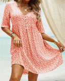 Plus Size Boho Floral Print Short Sleeve Knee Length Mini Dresses