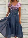 Elegant Cherry Blossom Chiffon Party Dress