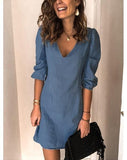 V-neck Half Sleeve Denim Mini Dress