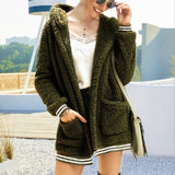 Long Sleeve Hooded Pockets Fur Coats