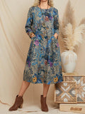 National Style Small Floral Linen Dress