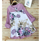 Vintage V-Neck Floral Printing Patch Long Sleeves Top