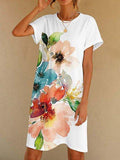 Short Sleeve White Floral T-Shirt Dress