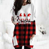 Tartan Check Christmas Tree Print Casual Long Sleeve Tee