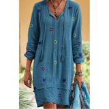 Long Sleeve Casual Blue Cotton-blend Dress