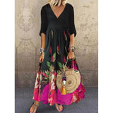 Stunning Print V-Neck Half Sleeve Maxi Dress