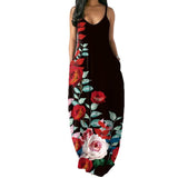 Side Pocket Printed Spaghetti Strap Maxi Dress