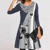 Women's Loose Print Stitching Button Double-layer Collar Dress