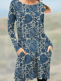 Round Neck Printed Medium Length Dress