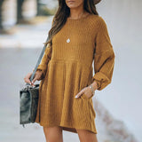 Round Neck Long Sleeve Knitted Dress