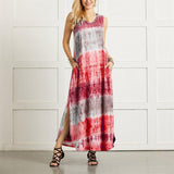 Women's Fashion Tie Dyed Print Split Irregular Hem Sleeveless Sexy Dress