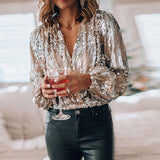 Sequin V-neck Long Sleeve Top