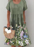 Casual Floral Round Neck A-line Dress