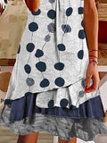 Polka Dot Printed Stitching Sleeveless O-neck Dress