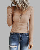 Solid Ribbed Button Front Scoop Neck Blouse