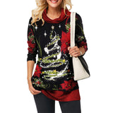 Christmas printed pile of long-sleeved T-shirt women's top