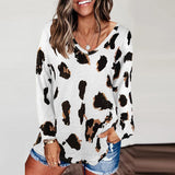 Cotton Leopard print long-sleeved loose top