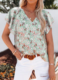 Butterfly Sleeves Floral Print Blouses Tops