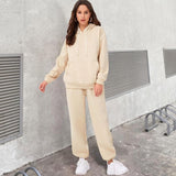 Fashion Casual Sports Hooded Solid Color Sweater Suit