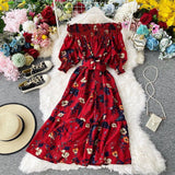 Off Shoulder Floral Print Chiffon Dress