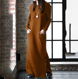 Long Fleece Sweatshirt Casual Pullovers Long Sleeve Button Maxi Dress