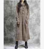 Turtleneck Long Sleeve Corduroy Long Dress