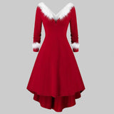 Christmas Asymmetrical Faux Fur Panel Knitted Dress