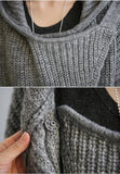 Middle long hooded belt knit jacket