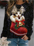 Cat Boot printed Christmas top