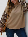 Plus Size Patchwork Leopard Print O-neck Casual Sweatshirt