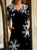 Casual Snowflake Print Crew Neck Long Sleeves Maxi Dress