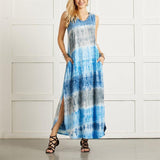 Women's Fashion Tie Dyed Print Split Irregular Hem Sleeveless Sexy Dress