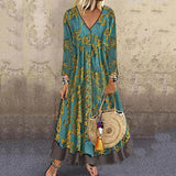 V-neck seven-point sleeve retro printing fake two dress