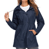 Hooded mid-length women's rainproof jacket