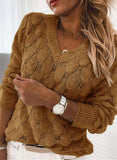 V Neck Solid Knitted Casual Sweater