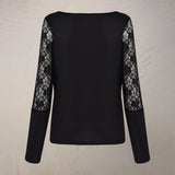 Print Floral Lace V-Neck Long Sleeves Casual Blouses