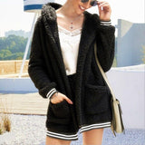 Long Sleeve Hooded Pockets Fur Coats