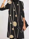 Printing Pile Neck Long Sleeve Dress