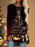 Christmas long sleeve round neck plus size print top